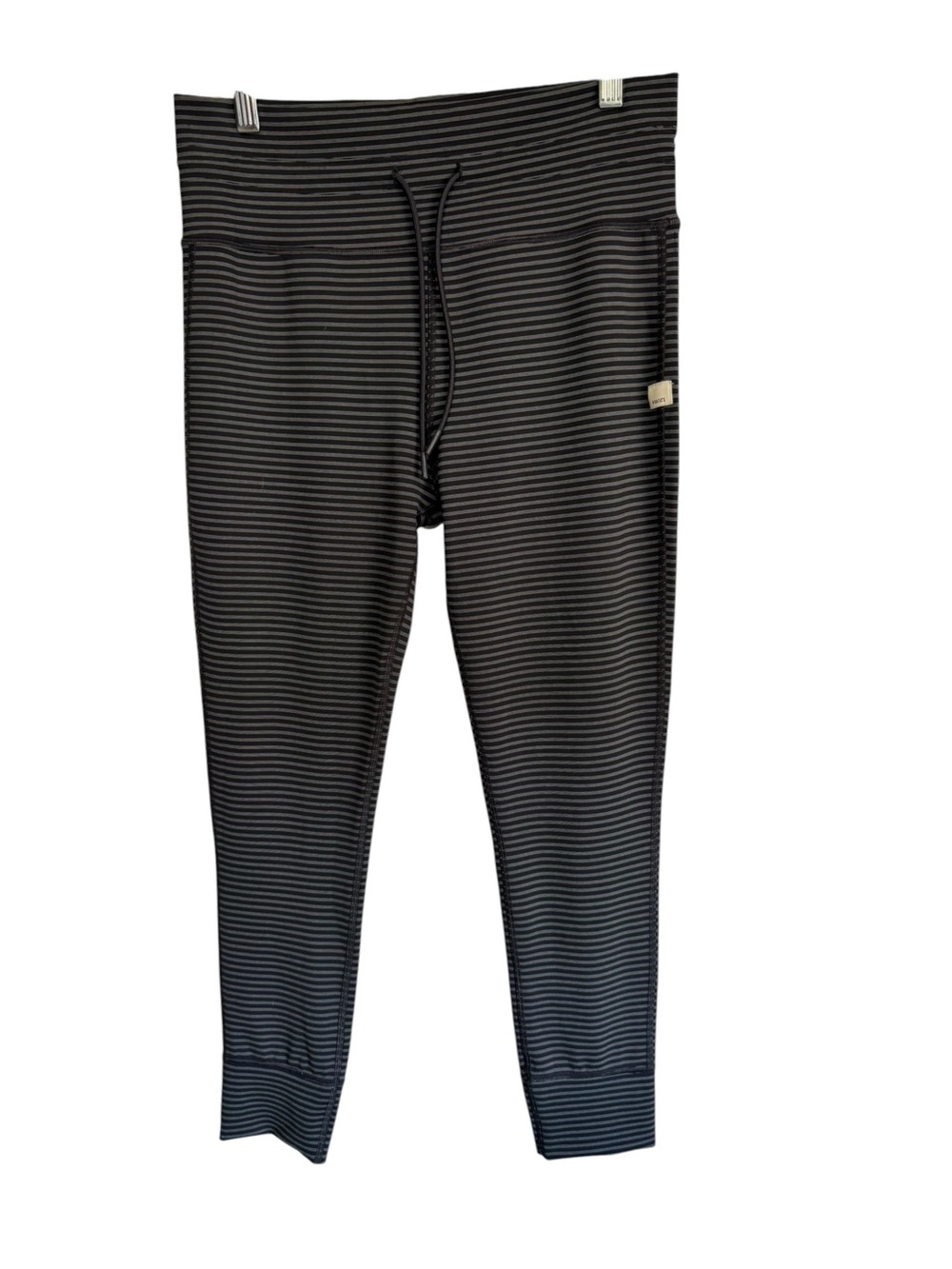 Vuori Women's Striped Ankle Leggings Black/Gray Drawstring Stretch Logo Sz XL